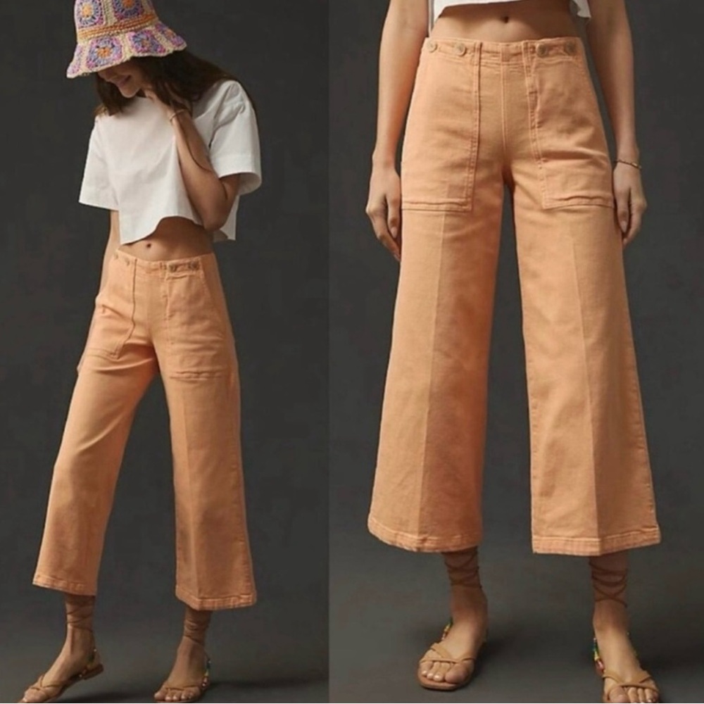Anthropoligie NWT Pilcro Kit Wide-Leg Cropped Jeans, Peach, Size 25